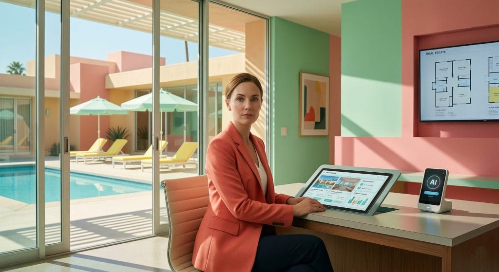 Estate agent at her desk working with an AI assistant